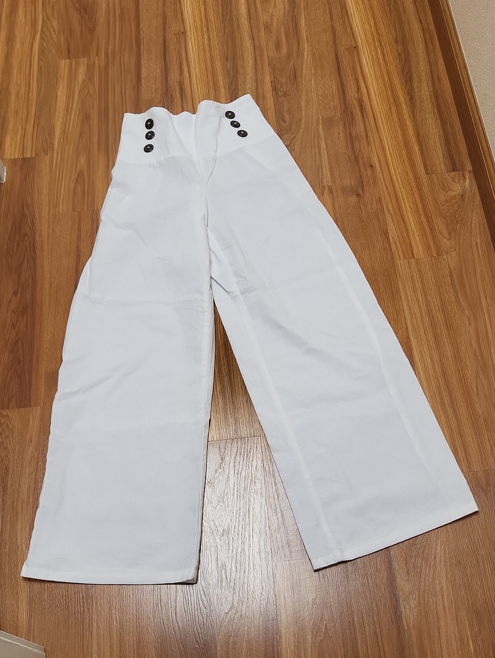 Blanc Du Nil White High-Waist Wide-Leg Sailor Button Pants